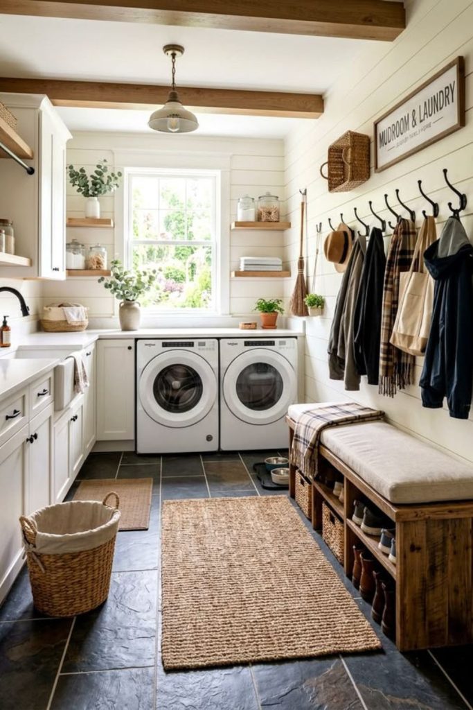 Combined mudroom laundry utility space