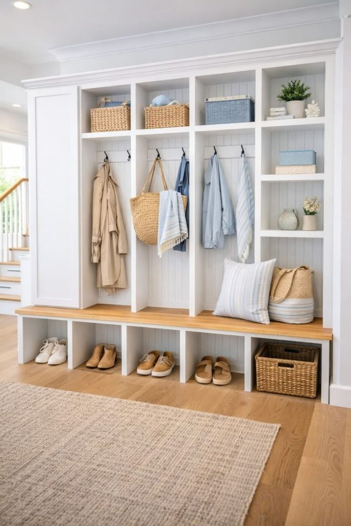 Open locker niche mudroom organization
