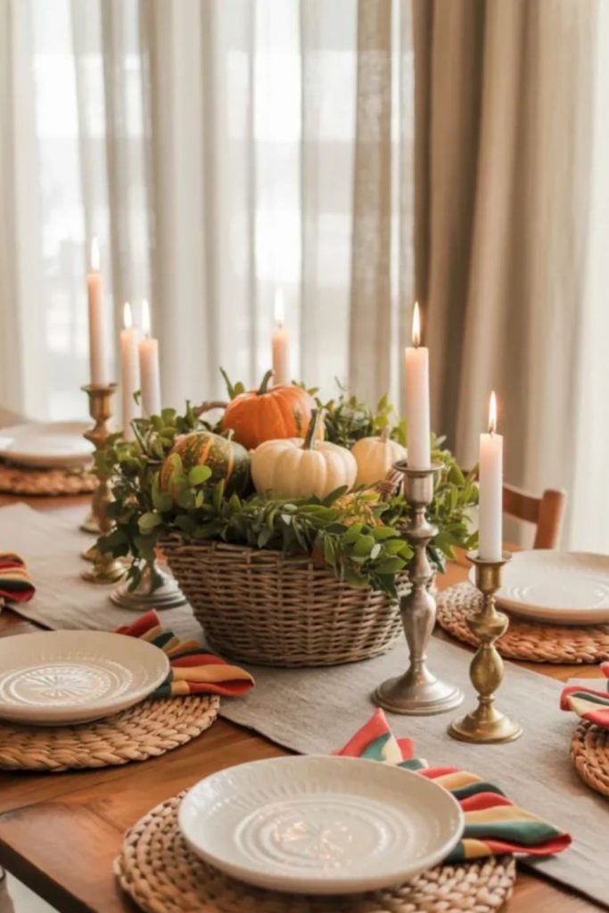 Natural woven Thanksgiving table setting