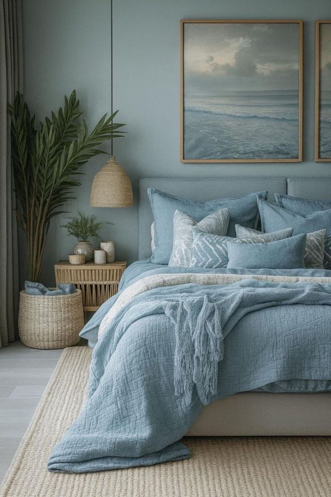 Ocean mist bedroom with coastal decor.