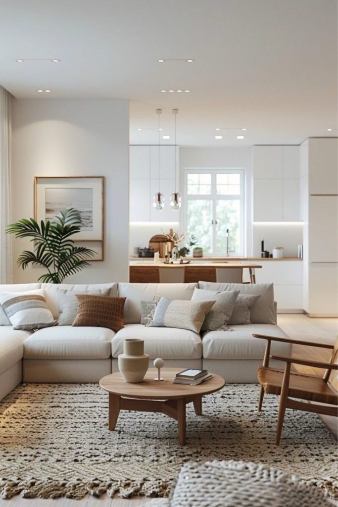 Scandinavian broken plan living room design.