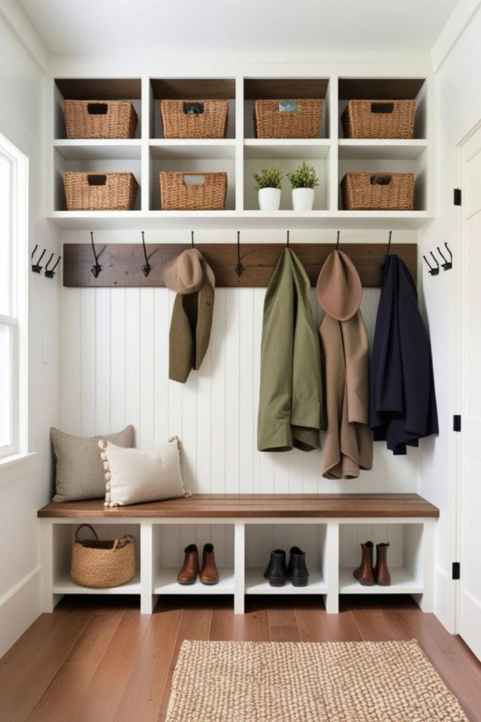 Open shelf mudroom organization system