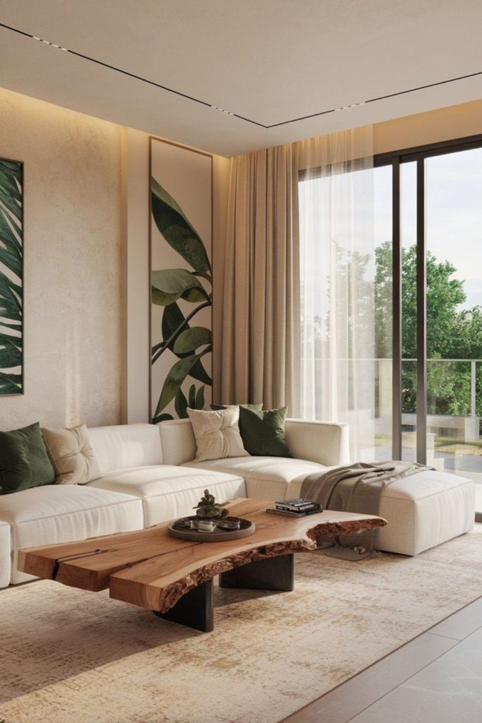 Organic modern broken plan living room.