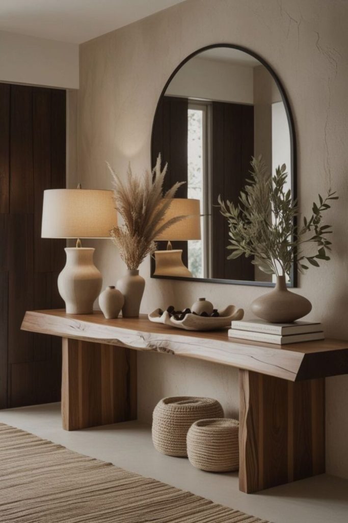 Organic modern entryway with wood accents