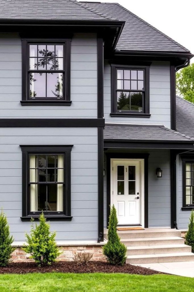 Pale gray house with soft black.