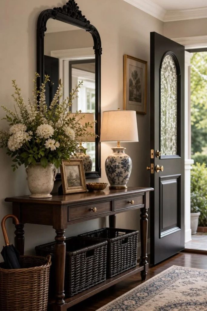 Parisian entryway with vintage mirror