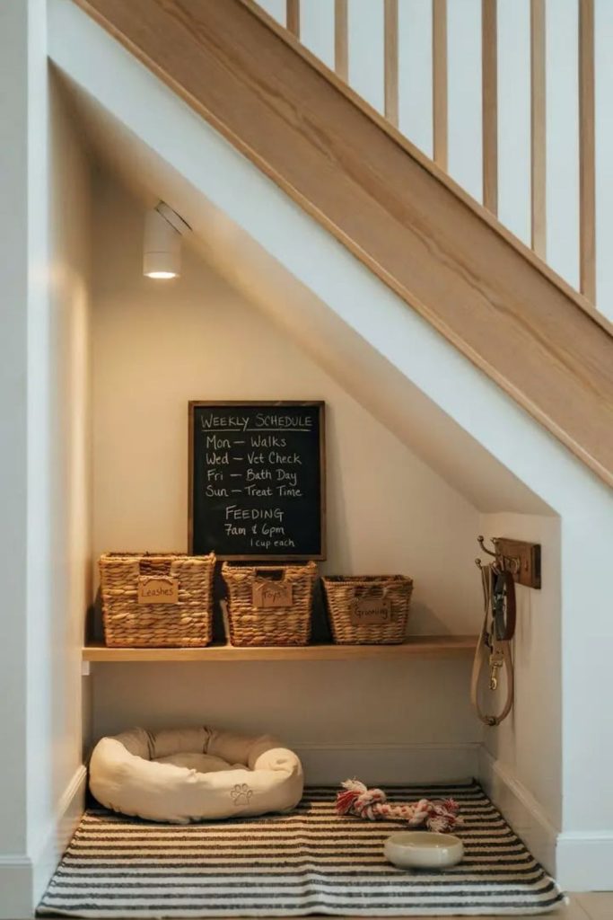 Compact pet supply storage cabinet.