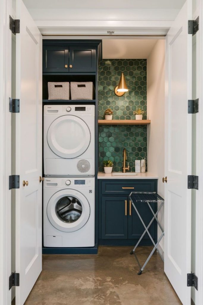 Petite box room laundry room design.