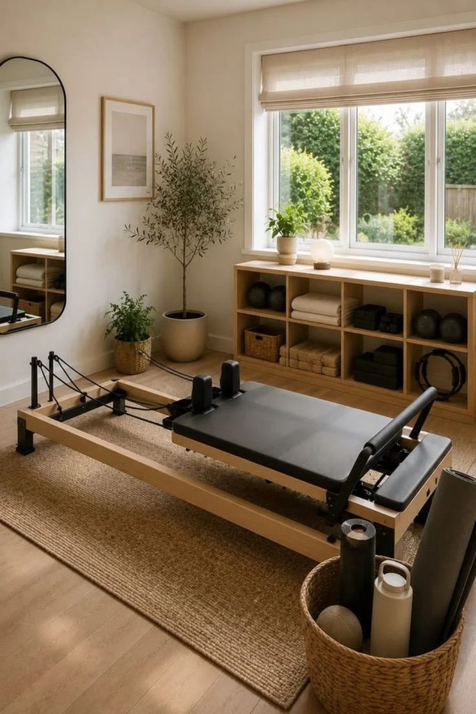 Elegant Pilates home studio design.