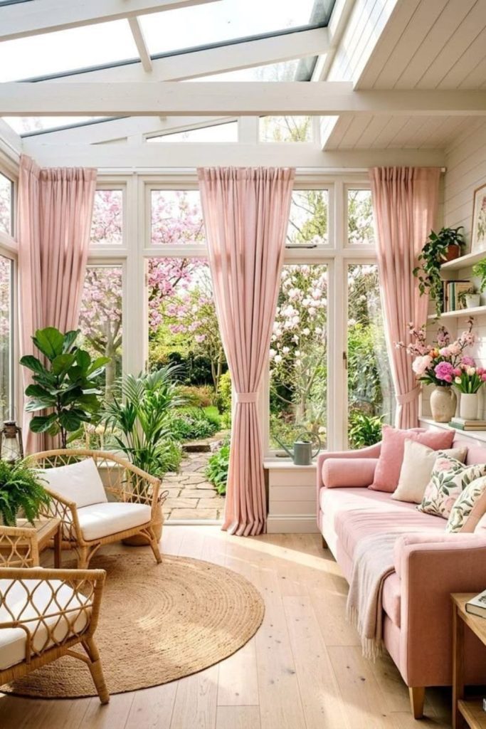 Pink botanical garden room conservatory.