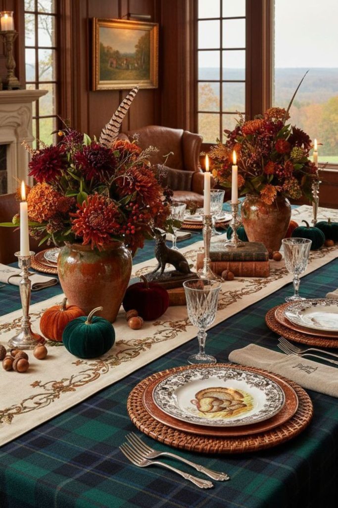 Plaid country Thanksgiving tablescape decor