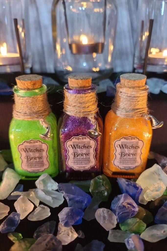 DIY colorful Halloween potion bottle collection