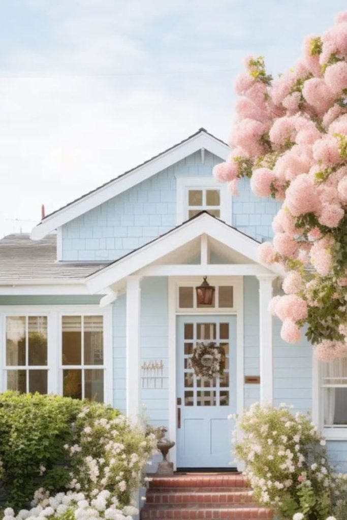 Powder blue house with soft beige.
