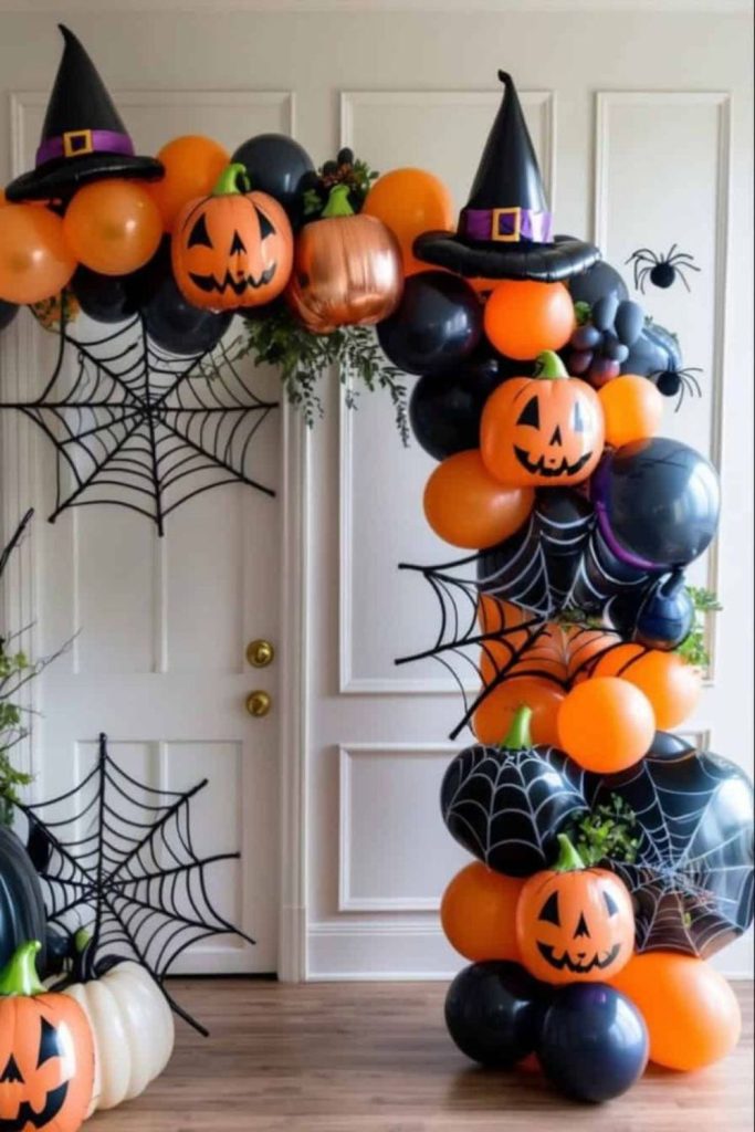 Pumpkin balloon arch Halloween party decor