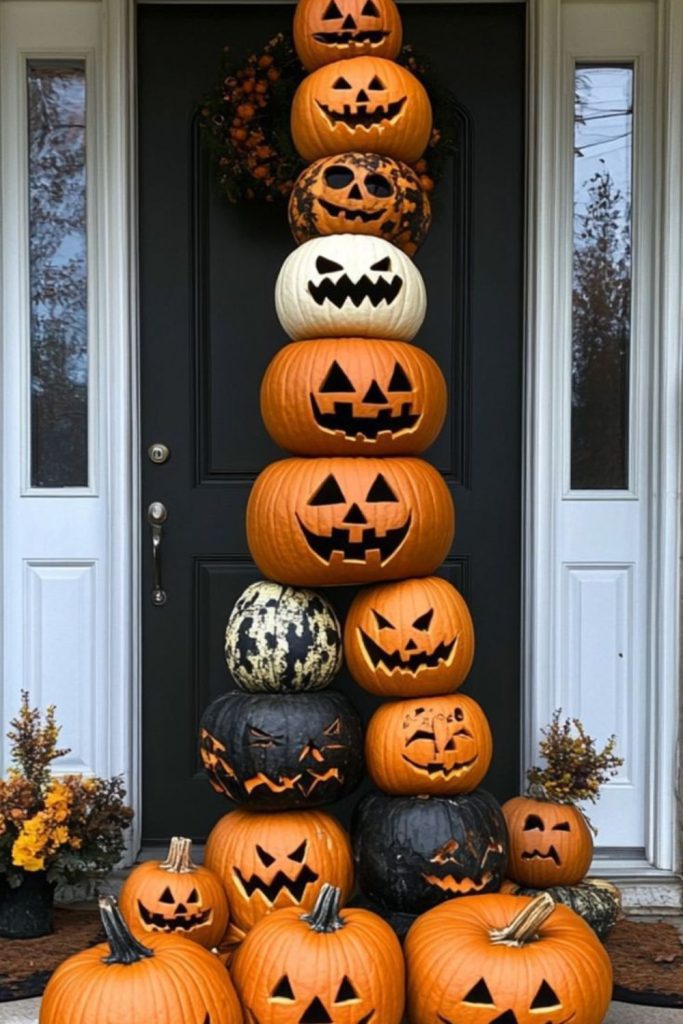 Stacked pumpkin Halloween tower display