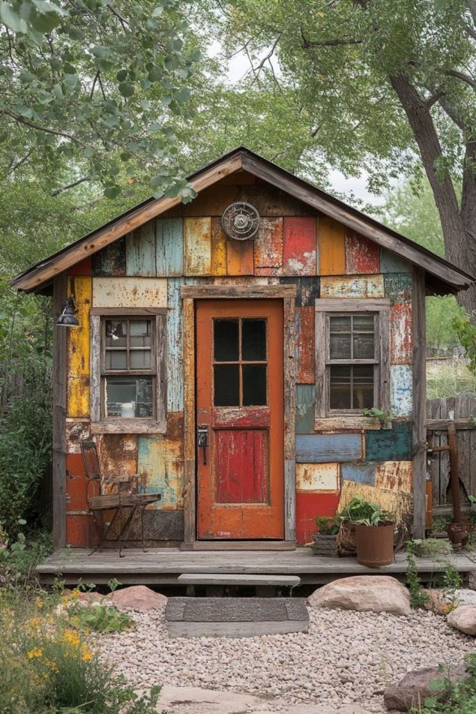 Recycled fence board tiny cottage.
