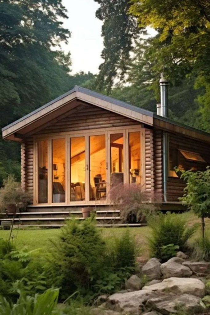 Recycled log cabin tiny retreat.