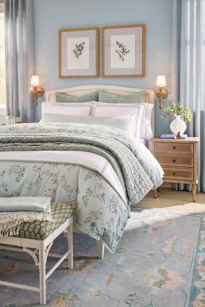 Ruffled linen grandmillennial bedroom retreat.