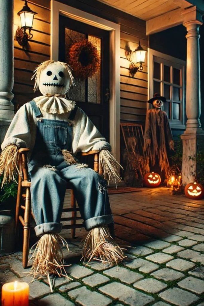 Rustic barn porch with spooky harvest.