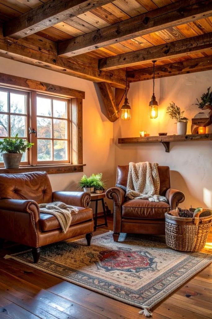 Rustic cabin inspired cosy snug room.