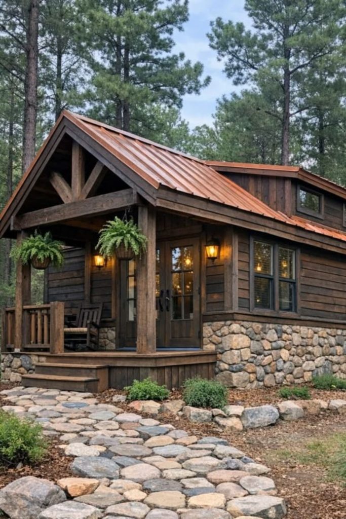 Rustic tin roof tiny cabin.