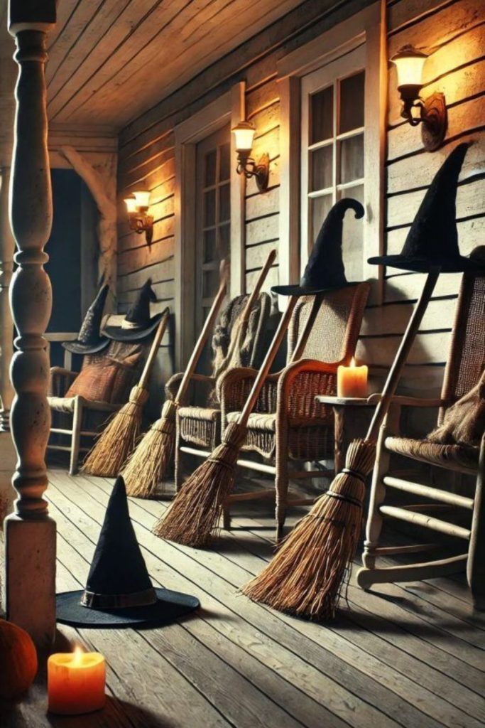 Salem witch spellcaster themed front porch.