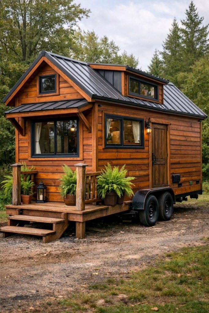 Tiny cabin with salvaged windows.