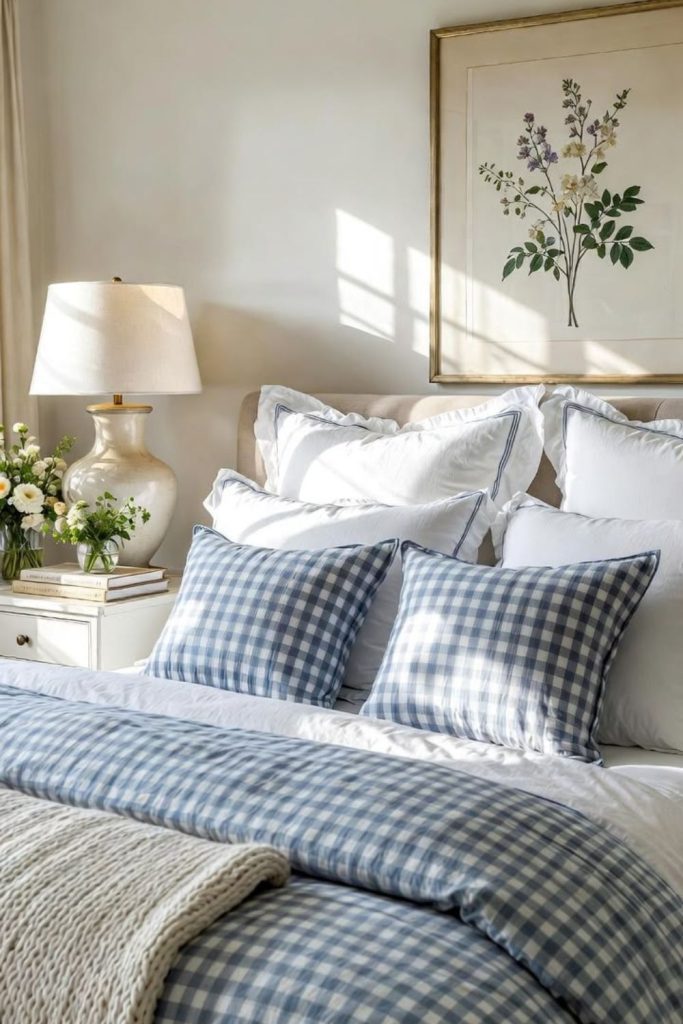 Scalloped elegant grandmillennial bedroom design.