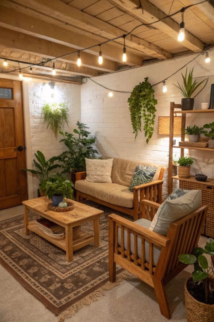 Scandinavian-inspired budget basement retreat
