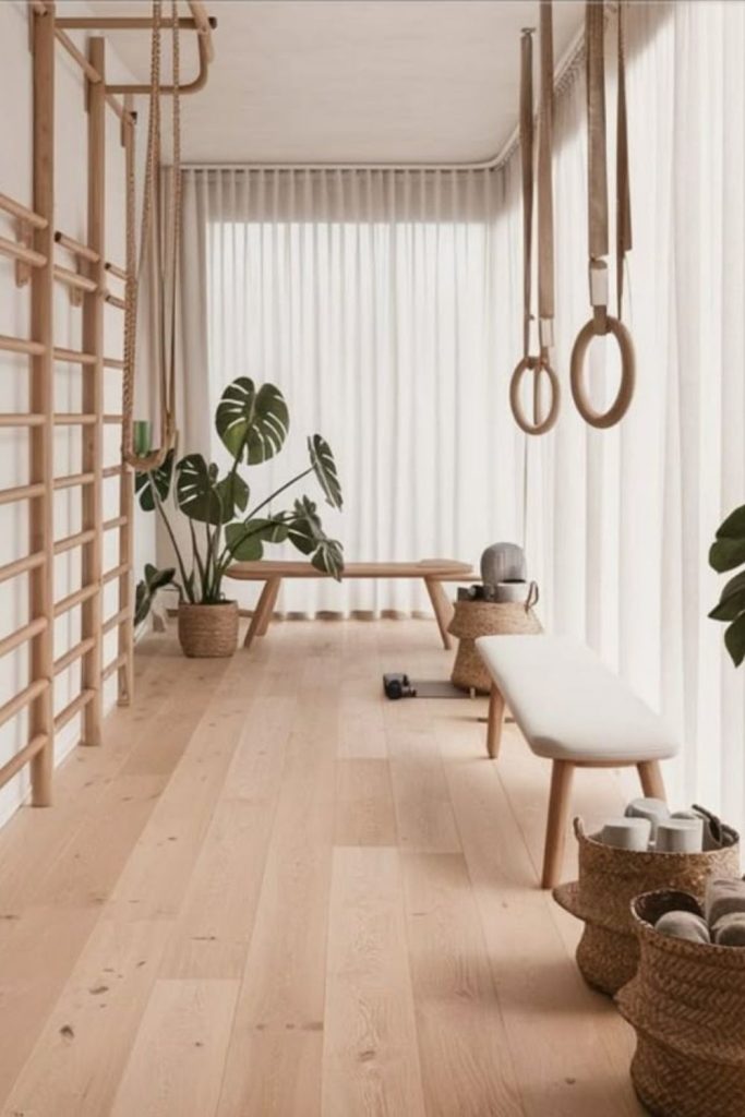 Scandinavian inspired home gym nook.