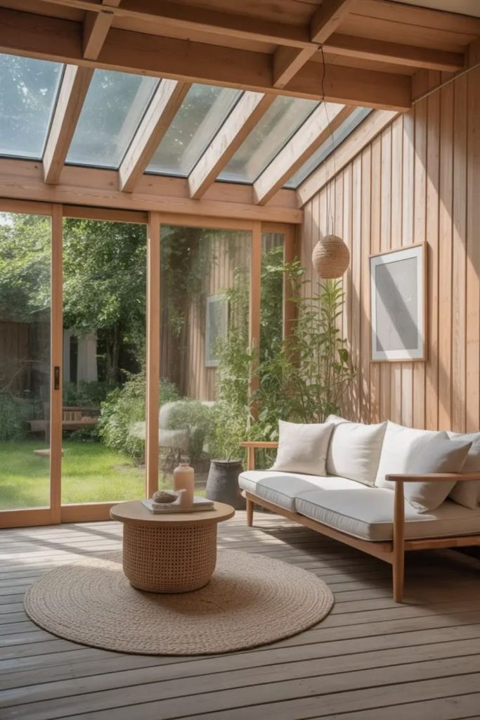 Scandinavian garden room retreat design.