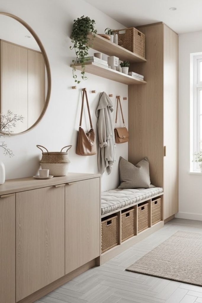 Scandinavian minimalist mudroom entryway design