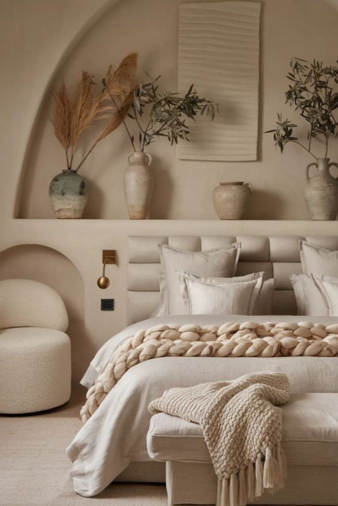 Sculpted sandstone contemporary elegant bedroom interior.