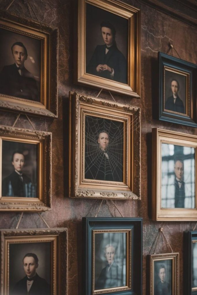 Sepia portrait gallery with eerie charm.