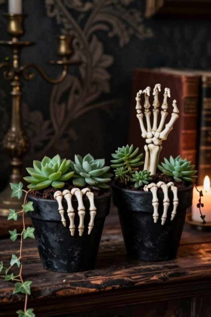 Skeleton hand Halloween garden planters