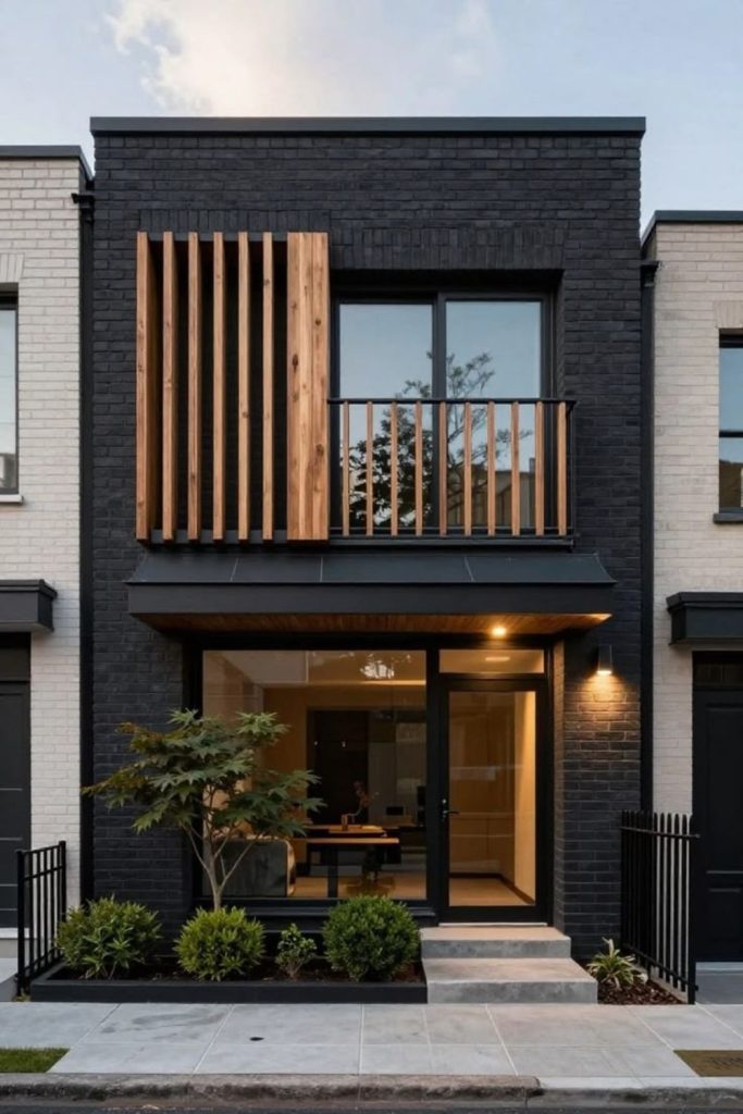 Charcoal modern cube house front.