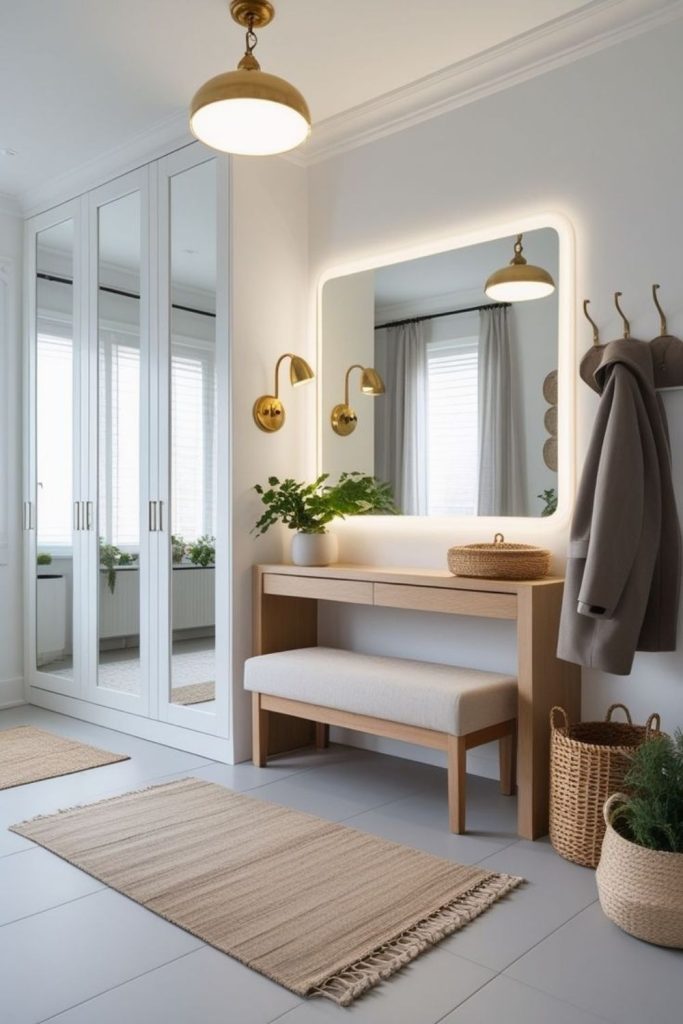 Scandinavian entryway with pale wood