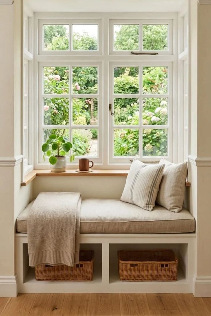 Small apartment cozy window seat.
