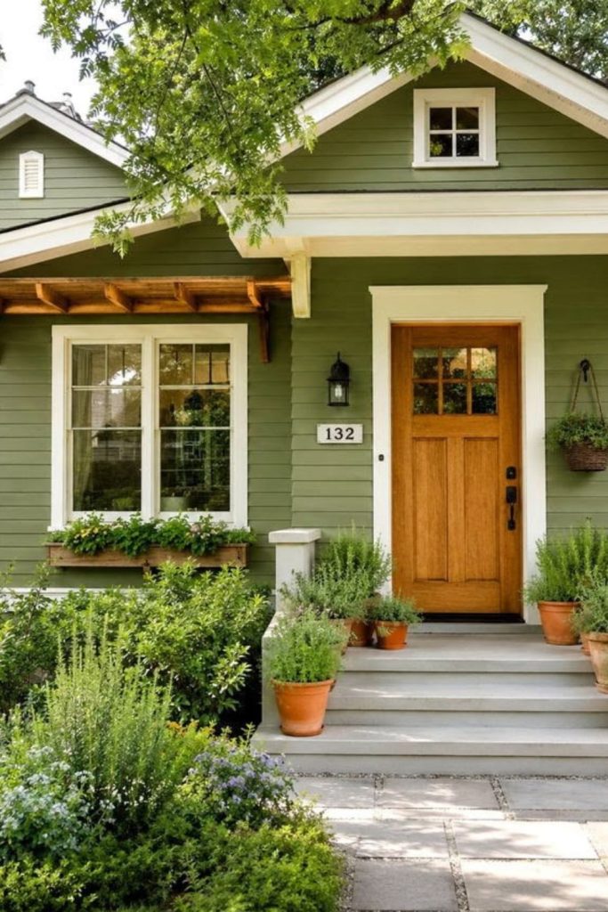 Eco-friendly modern house front facade.