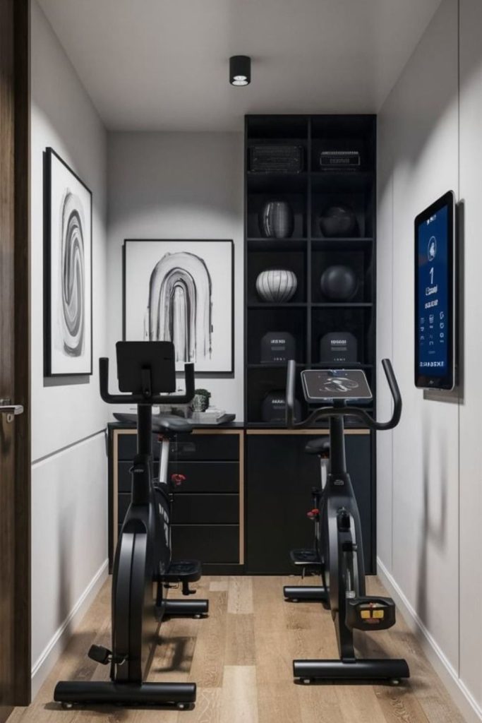 Smart technology home gym setup.