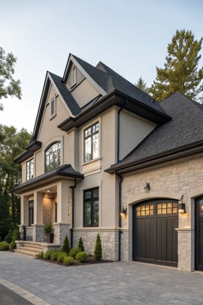 Soft greige house with black details.