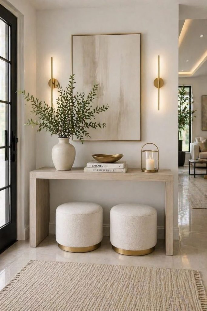 Neutral entryway with cozy textures
