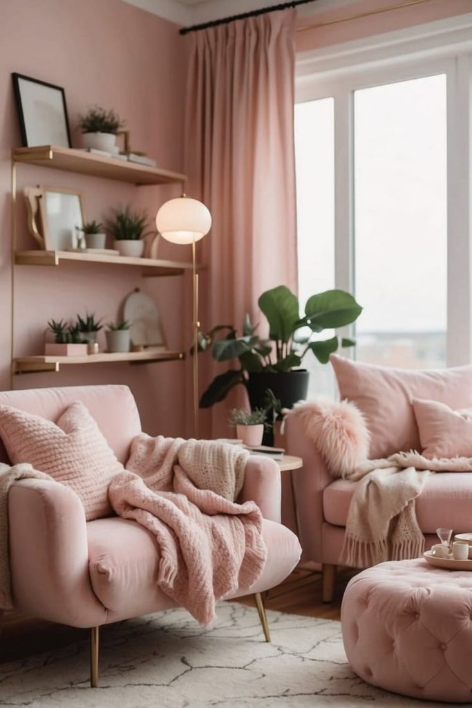 Soft pink sanctuary with delicate accents.