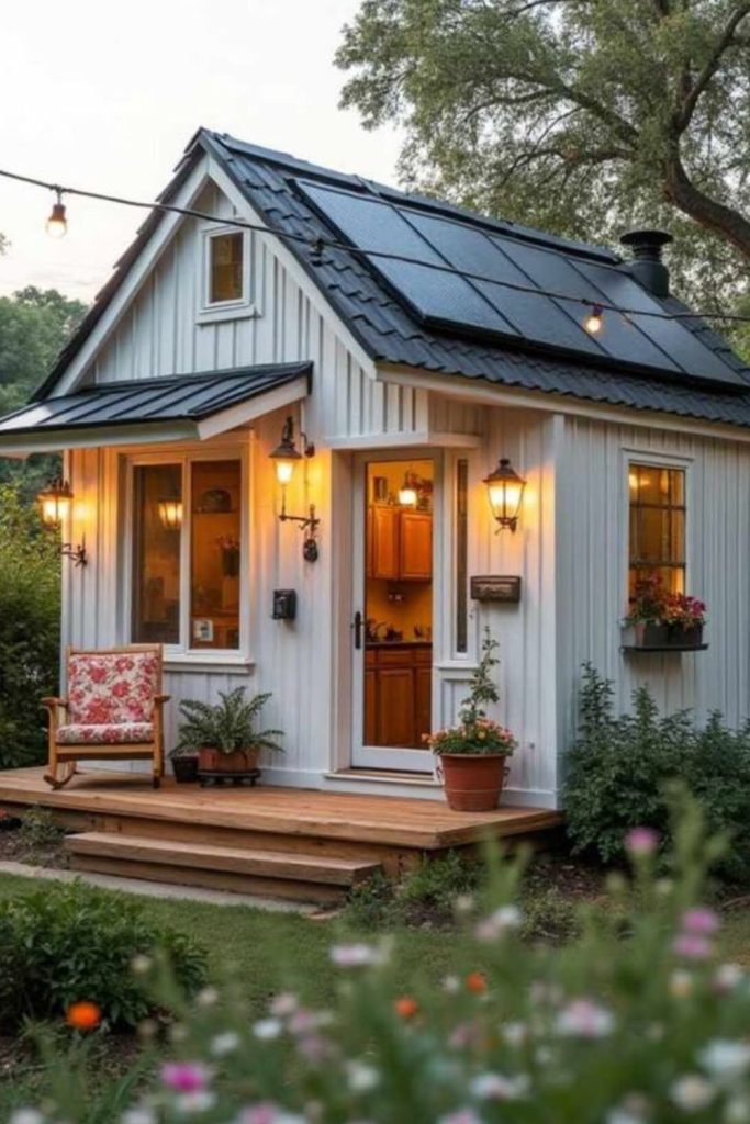 Solar-powered off-grid budget tiny home.