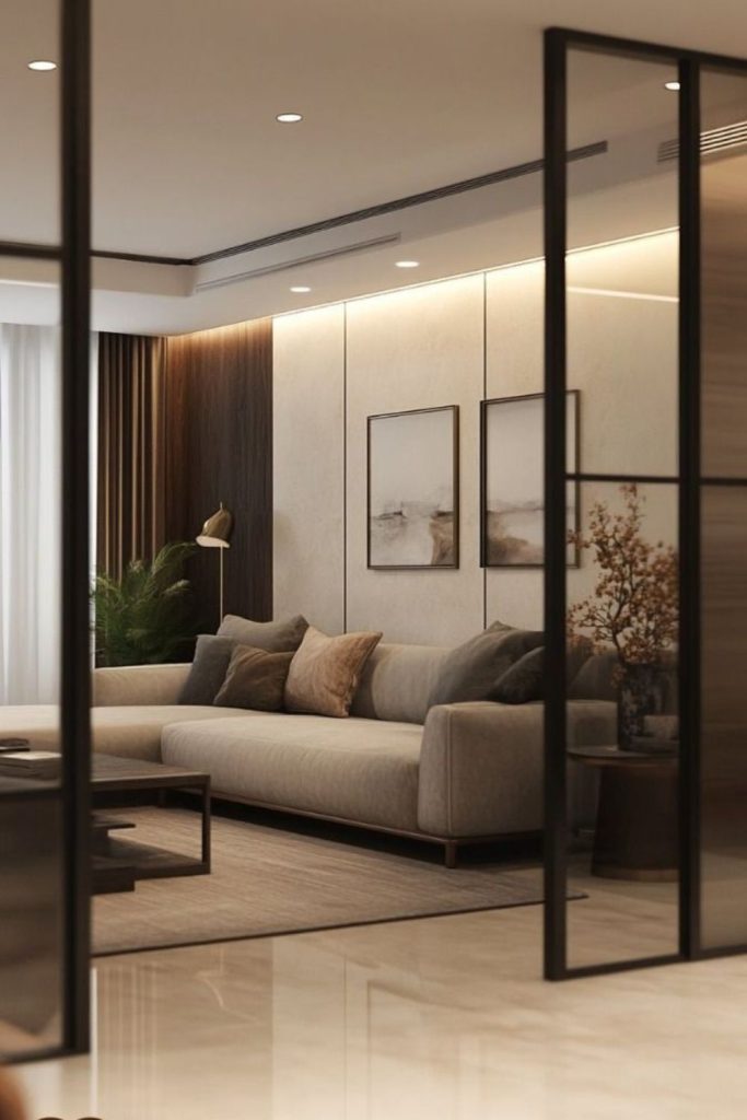 Sophisticated hotel-inspired broken plan lounge.