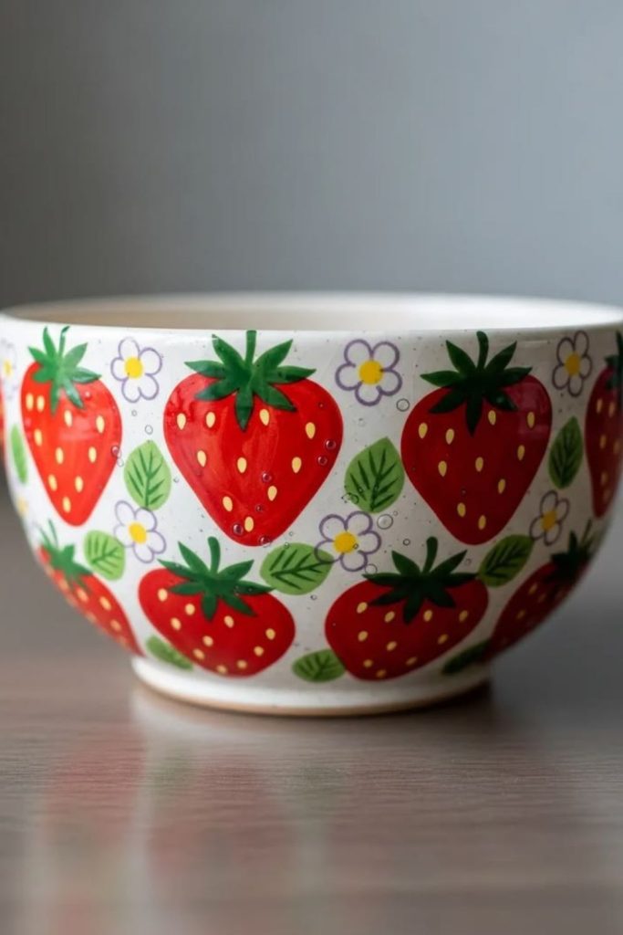 Strawberry picnic ceramic painting pattern.