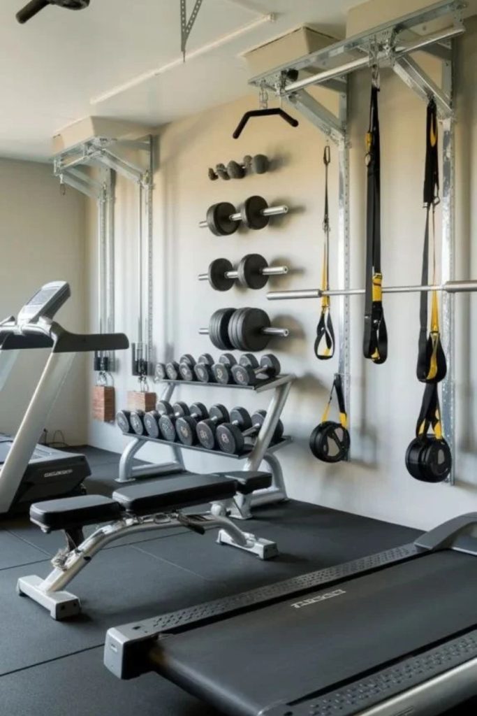Strength training home gym sanctuary.