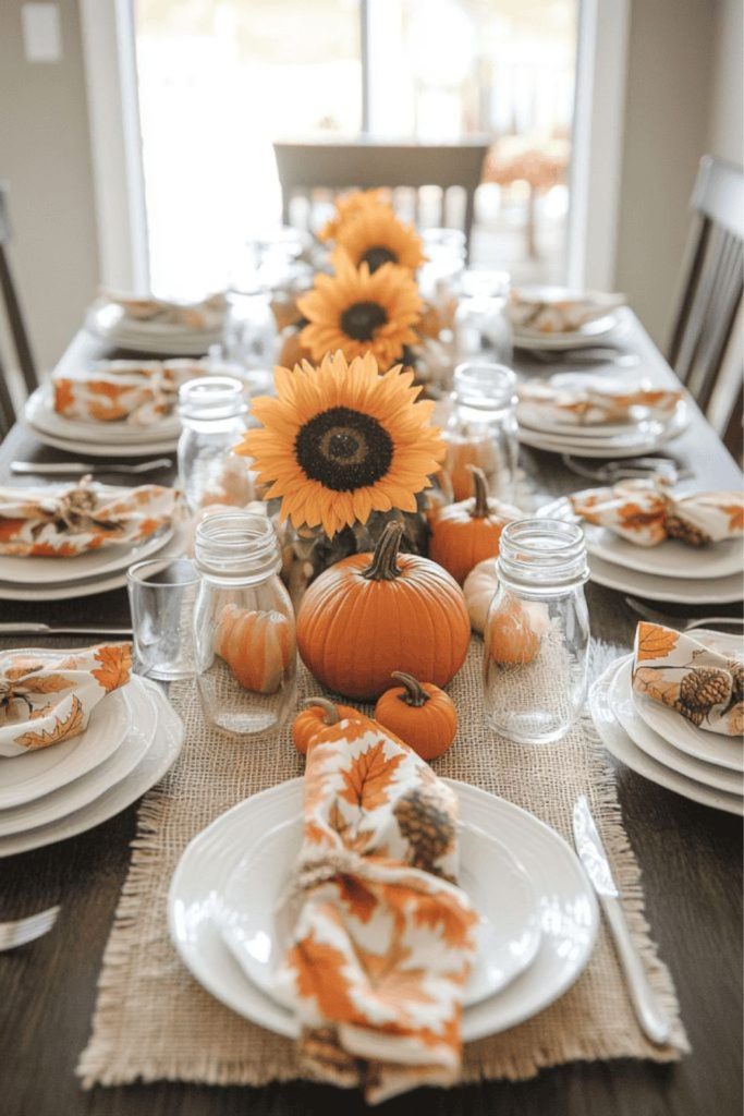 Sunflower Thanksgiving harvest table setting