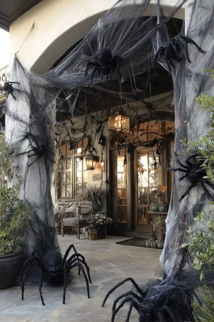 Swamp monster themed eerie porch decor.