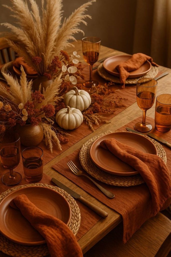Terracotta Thanksgiving harvest table decor